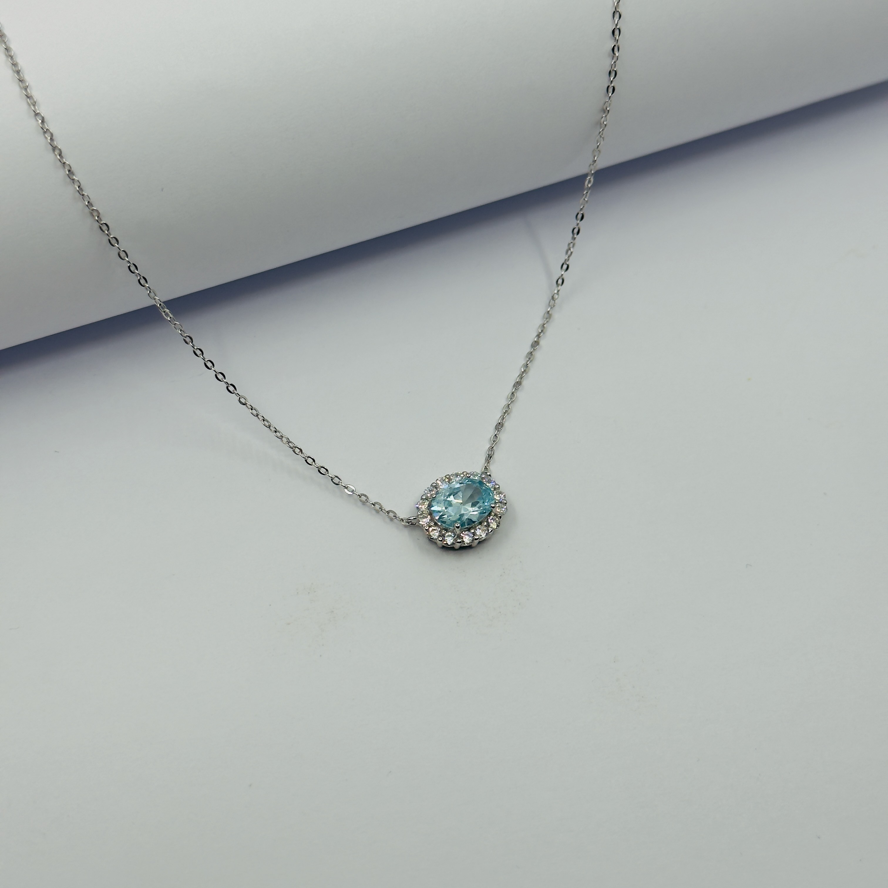 Aquamarine Halo Gümüş Kolye