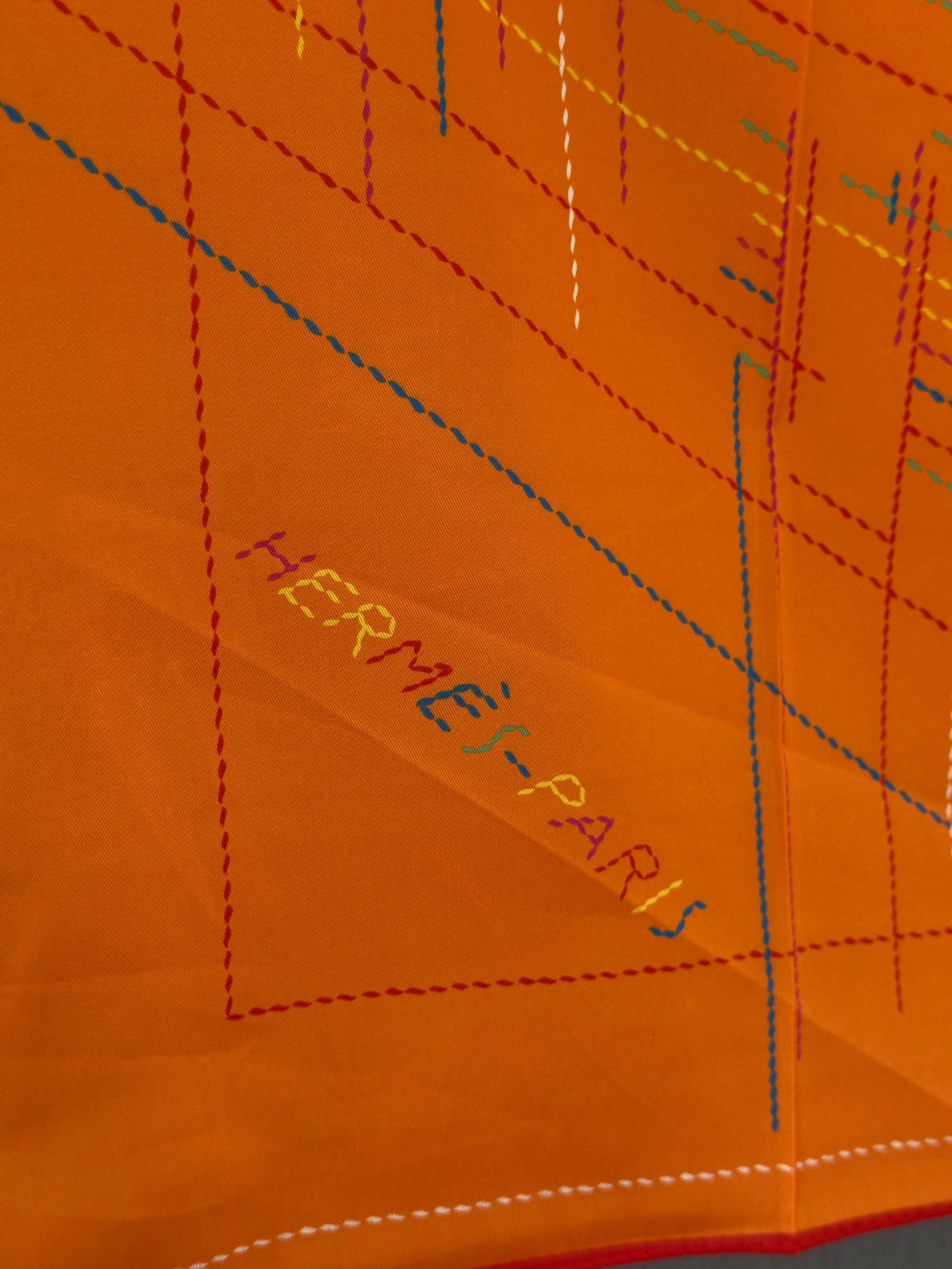 Piqué Sellier Faubourg Illustration Orange İpek Şal