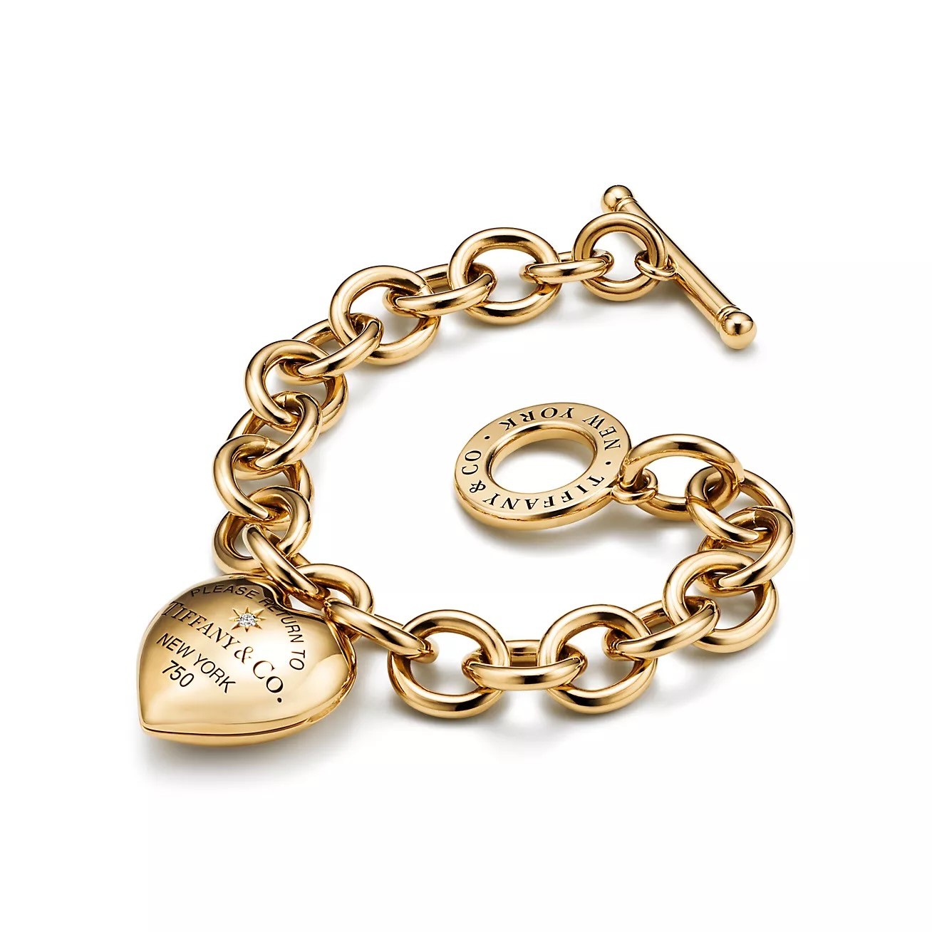 Tiff.Co. Gold Full Heart Toggle Bileklik