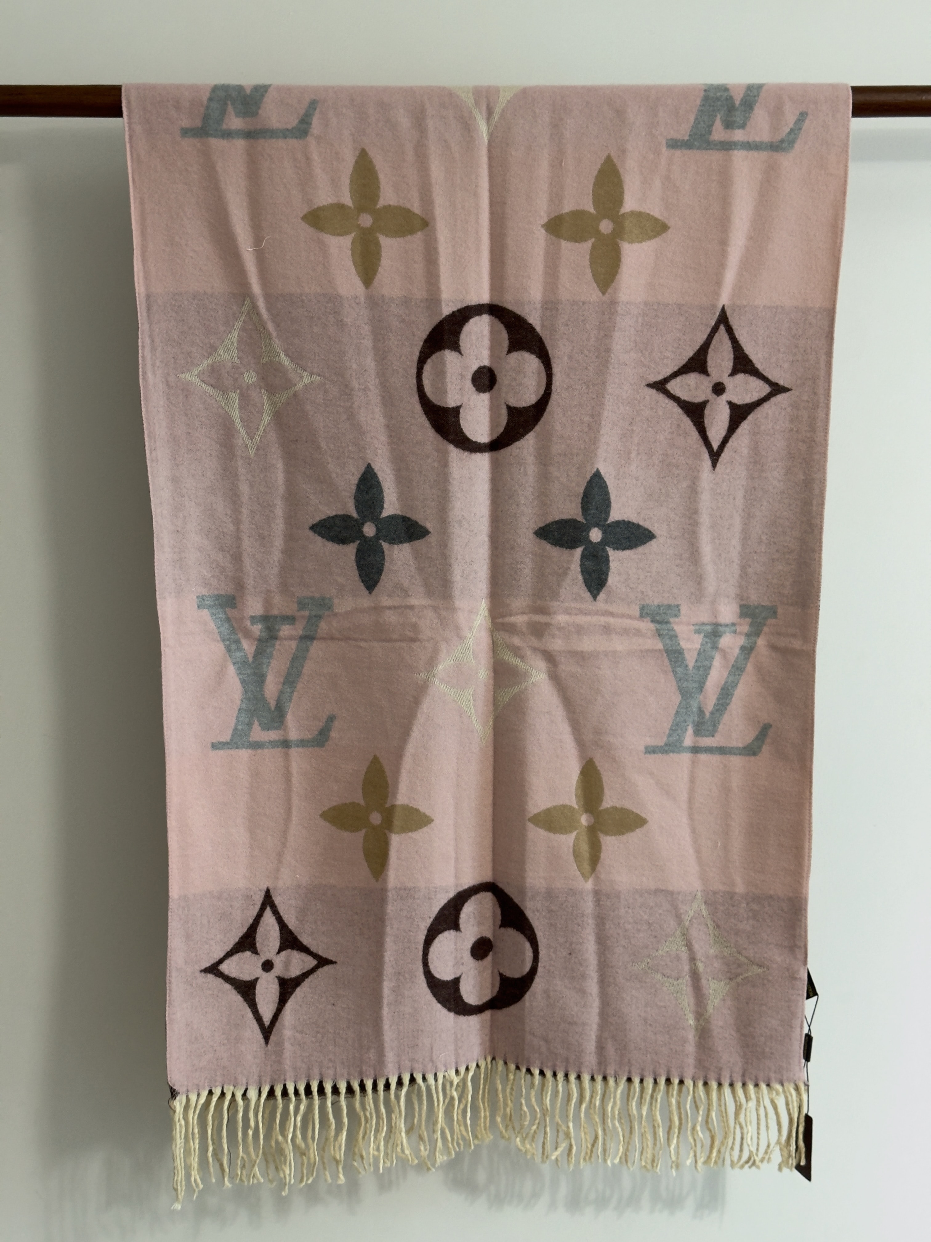 Monogram Pastel Rose Kaşmir İpek Şal