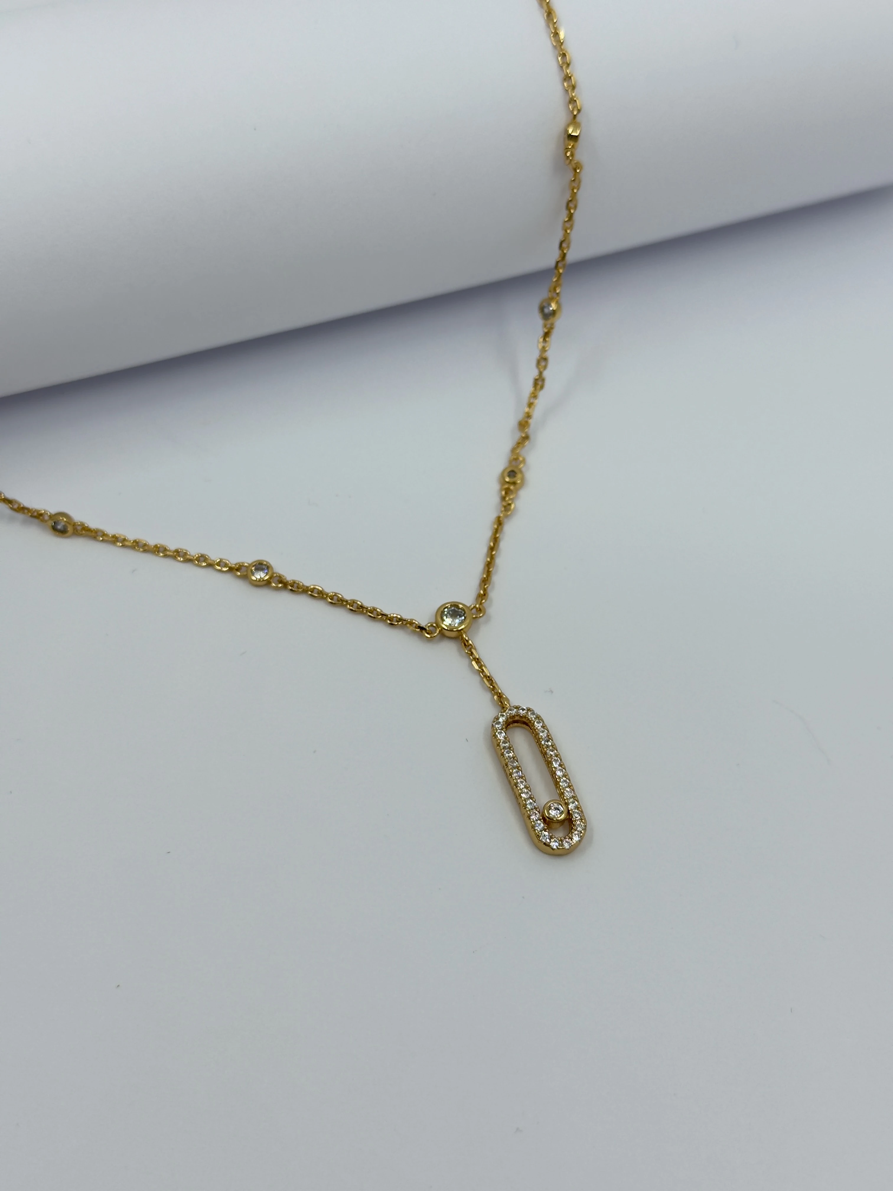 Mess. Gold Taşlı Dikey Kolye