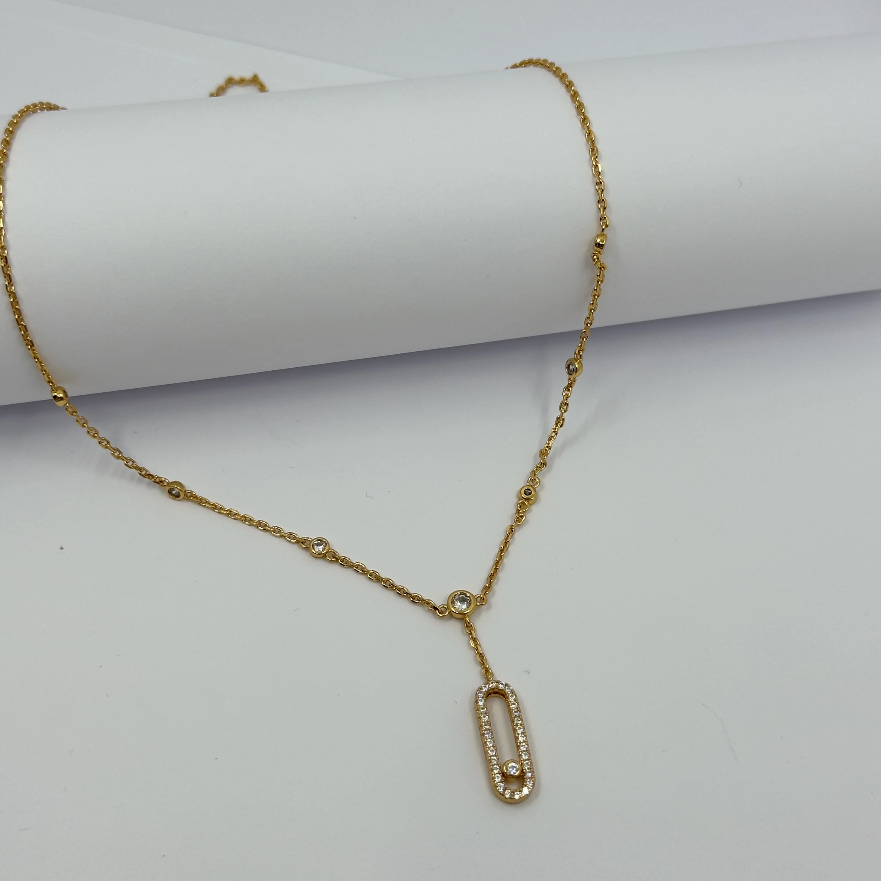 Mess. Gold Taşlı Dikey Kolye