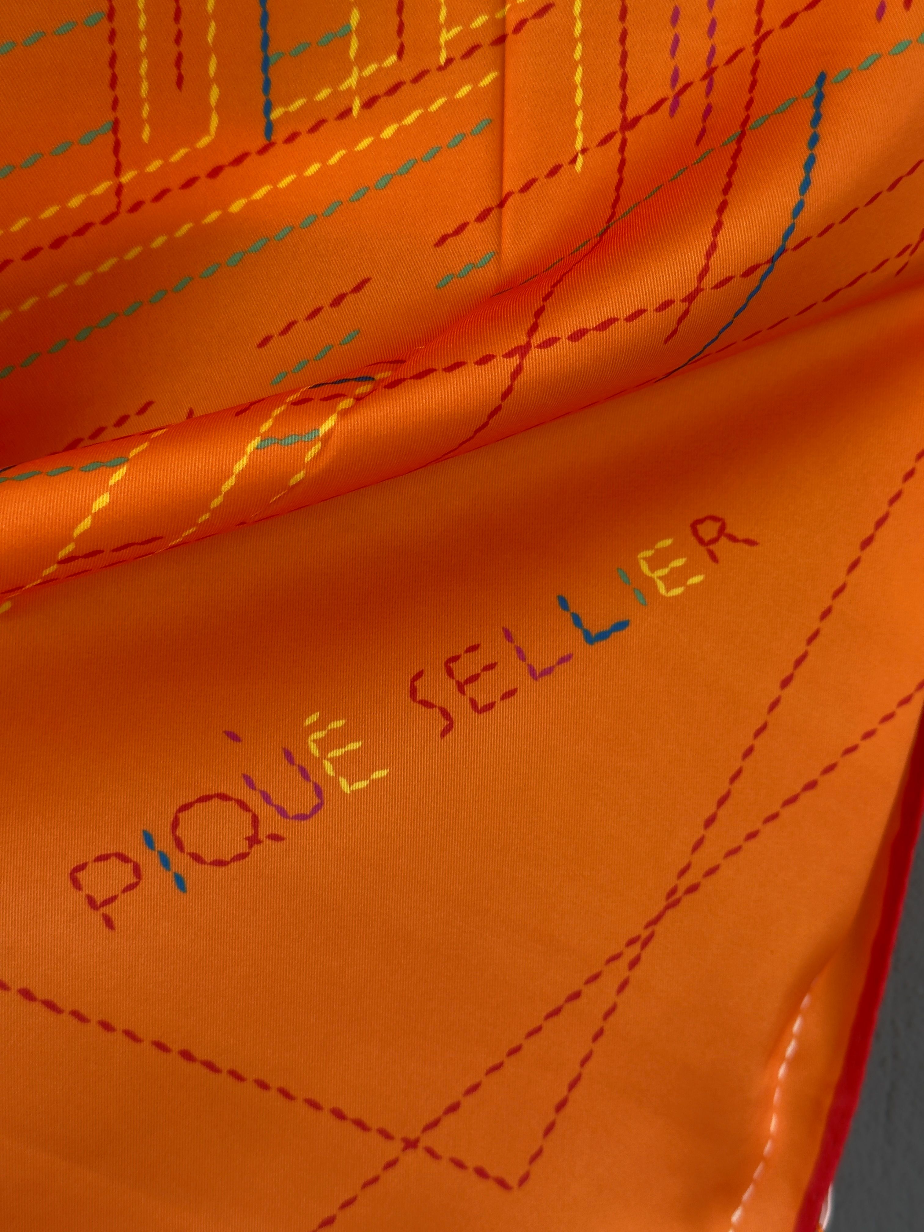 Piqué Sellier Faubourg Illustration Orange İpek Şal