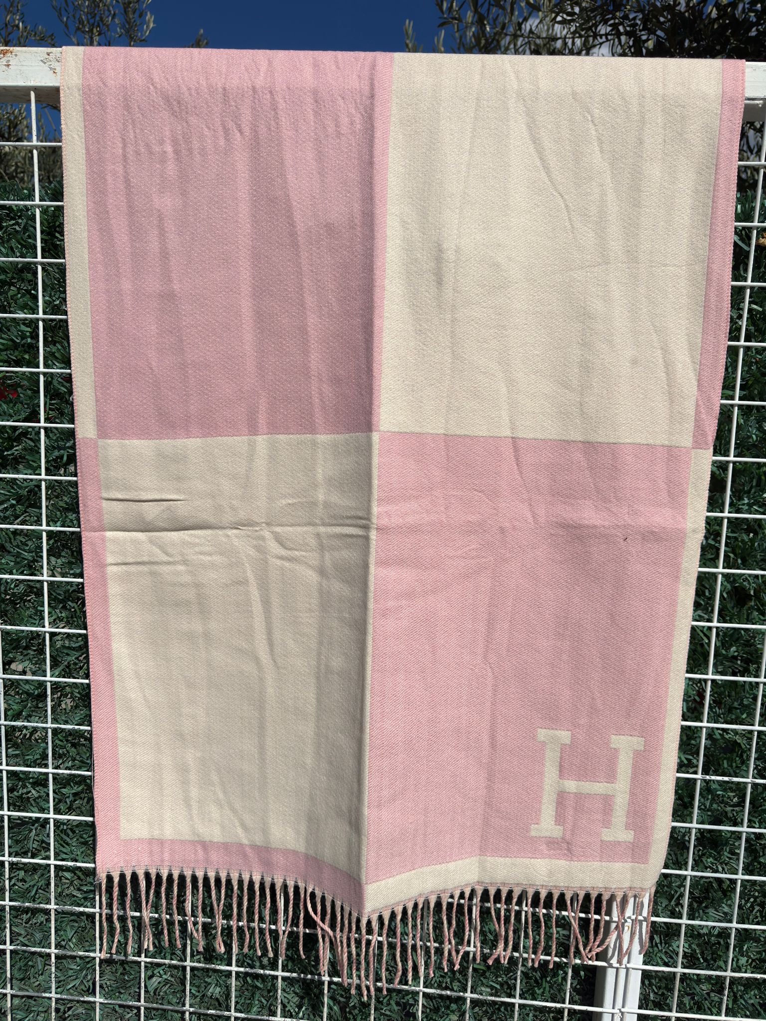 H Plaid Rose Poudré & Écru Kaşmir & İpek Şal