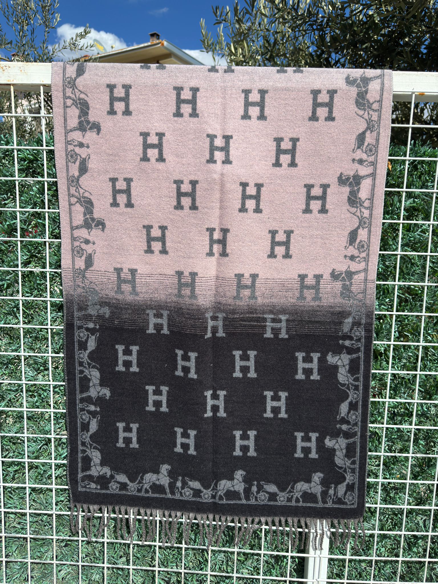 H Carriage Monogram Gris Dégradé Kaşmir & İpek Şal