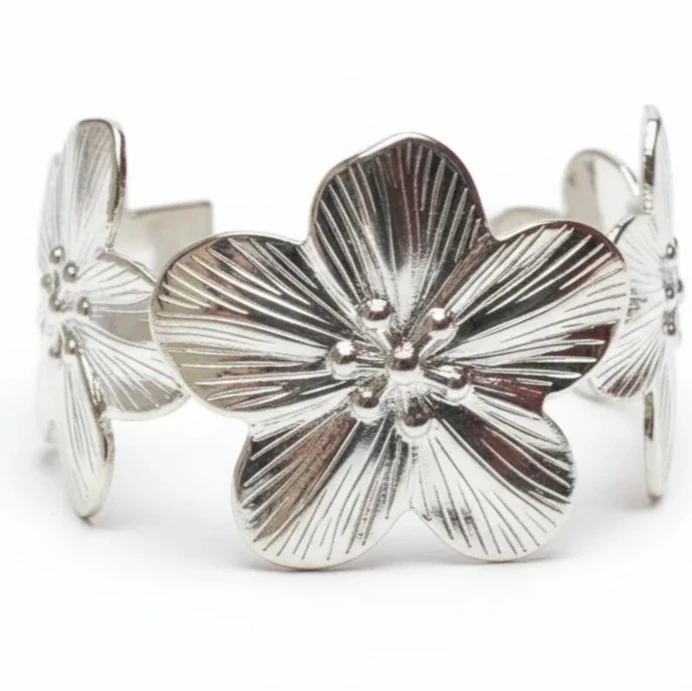 Flora Ayarlanabilir Metal Bilezik (Gümüş)