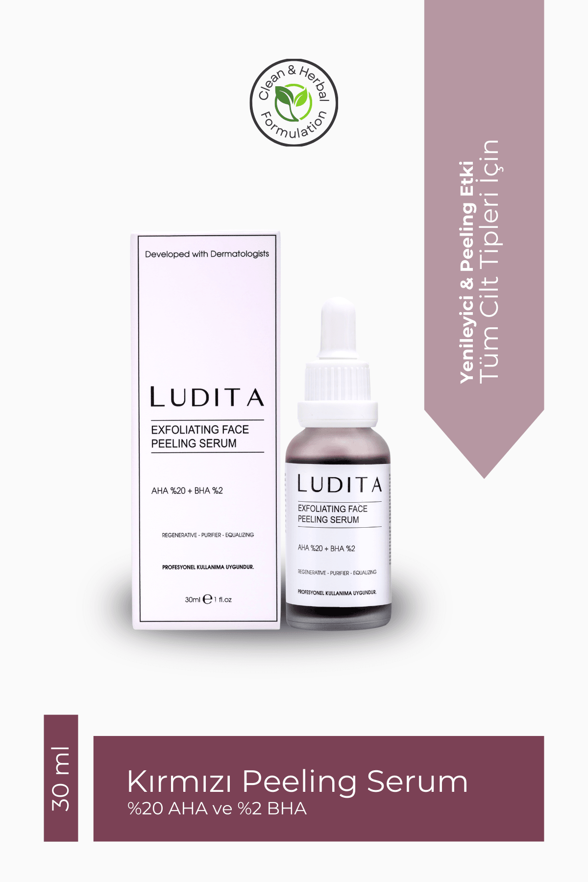 Ludita Renewing Skin Tone Equalizing Red Peeling Serum (20% AHA and 2% BHA)