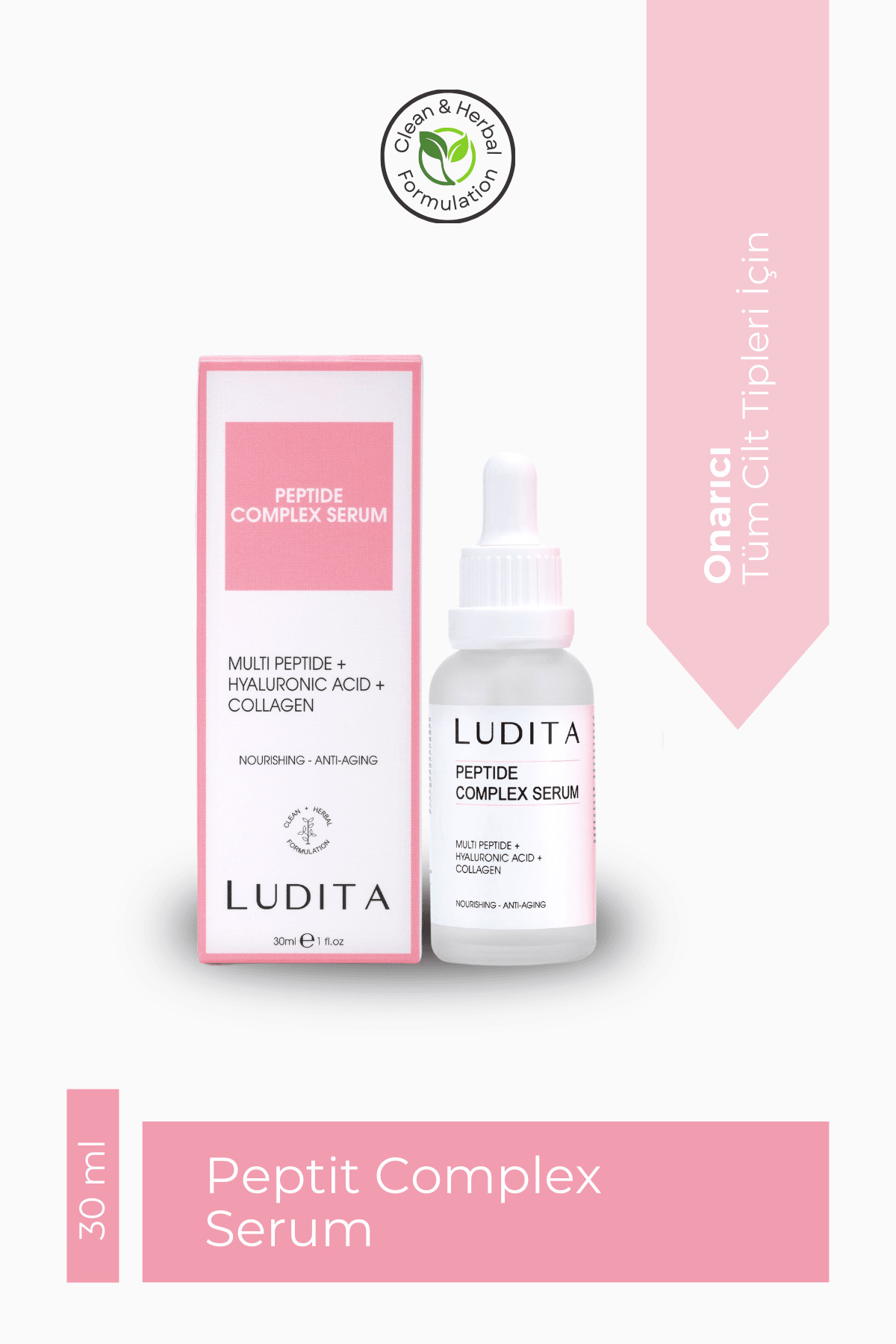 Ludita Anti-Aging, Intensive Moisturizing Peptide Complex Serum for Fine Lines and Wrinkles