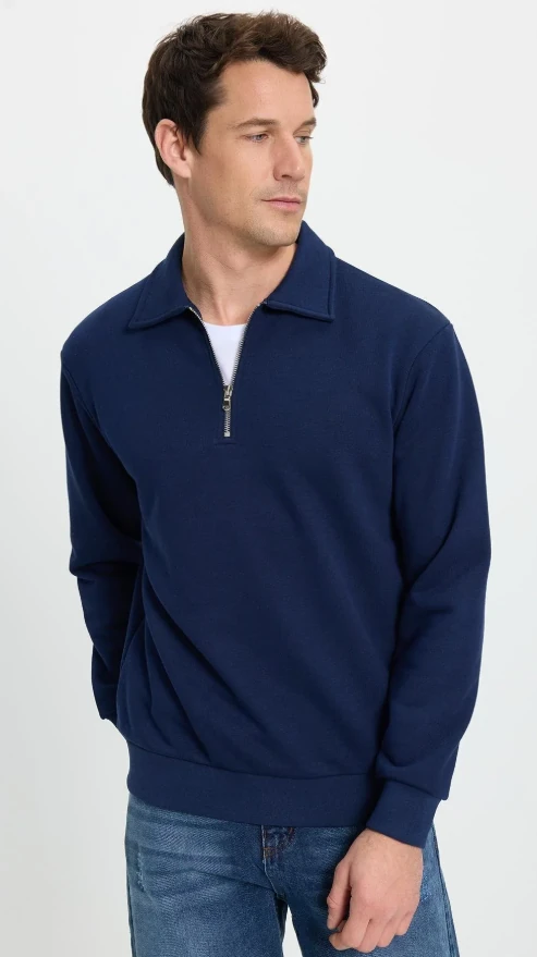 Erkek Relax Fit Rahat Kesim Pamuklu 3 İplik Fermuarlı