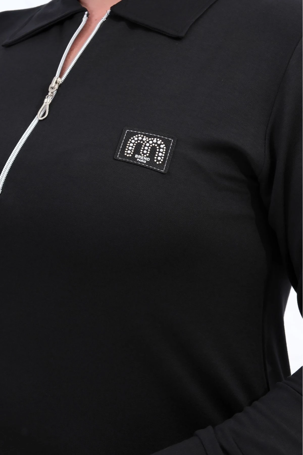 Kadın Büyün Beden Fermuarlı  Polo Yaka Kristal Kumaş  Yırtmaçlı Tesettür Tunik