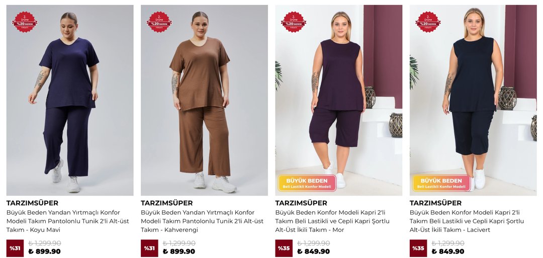 Tarzım Süper - Büyük Beden ikili Takım Koleksiyonu- Büyük Beden Yandan Yırtmaçlı Konfor Modeli Takım Pantolonlu Tunik