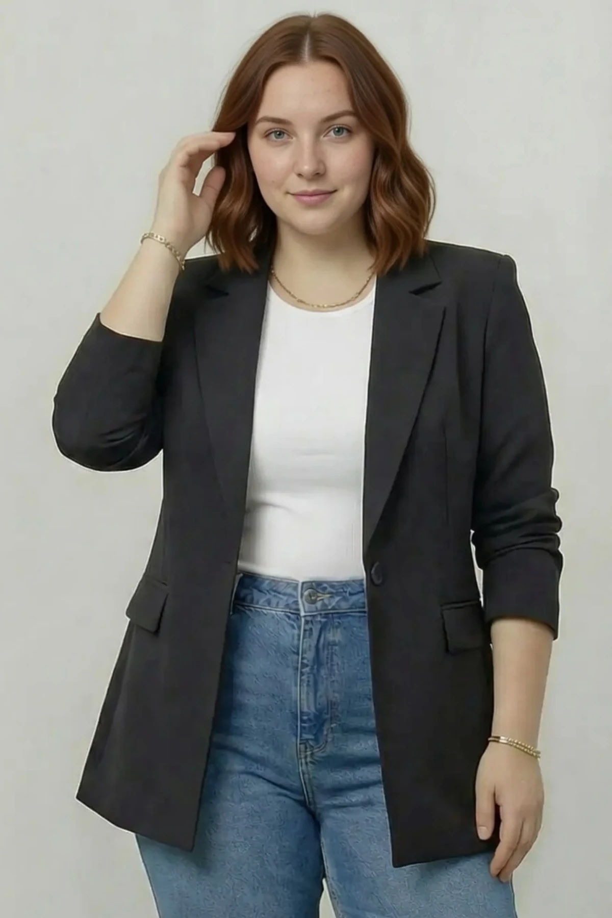 Premium Seri Kadın Büyük Beden Oversize Tek Düğmeli Blazer Ceket Siyah – Astarlı Şık Model
