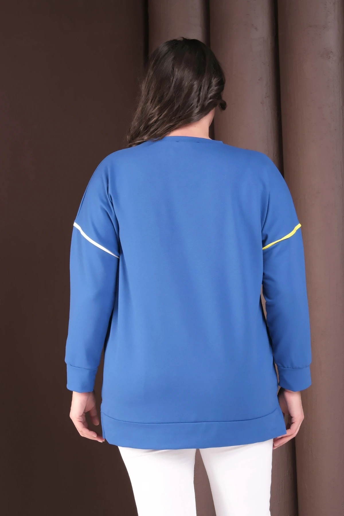 Kadın Büyük Beden Şerit Detaylı Cepli  Pamuklu Sweatshirt