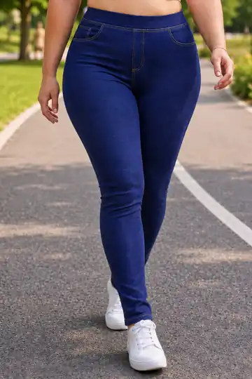 Büyük Beden Kadın Esnek Denim Görünümlü Tayt Pantolon