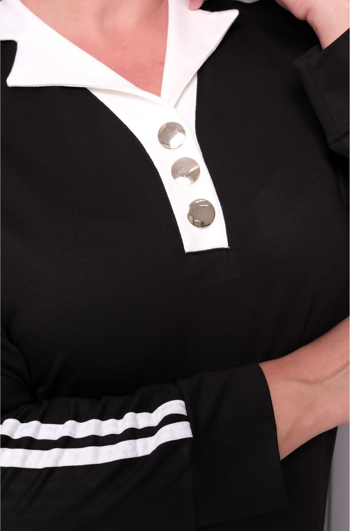 Kadın Büyük Beden Beli Lastikli Polo Yaka Cepli Spor Günlük Eşofman Takımı