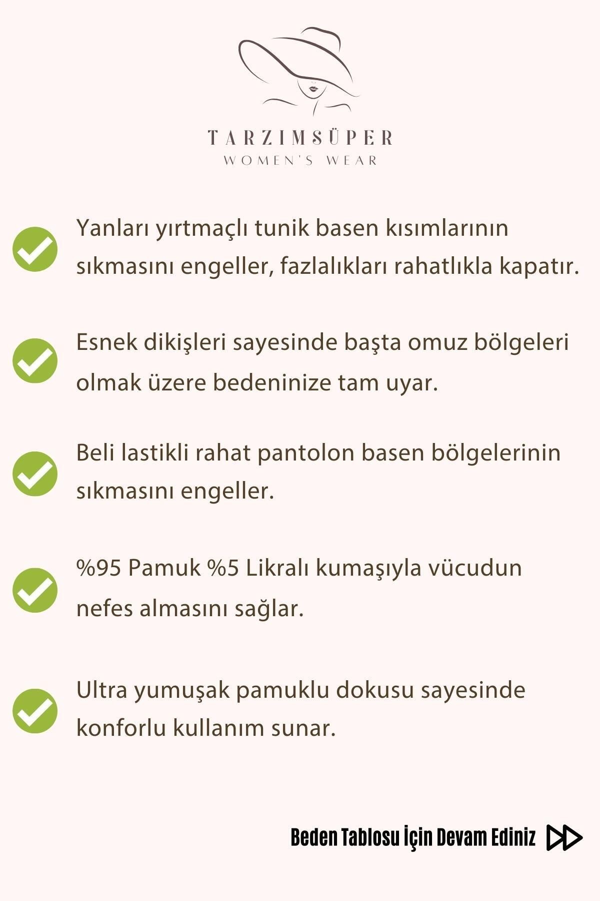 Büyük Beden Yandan Yırtmaçlı Ikili Takım Fitilli Konforlu Pantolonlu Tunik 2'li Şık Alt-üst Takım