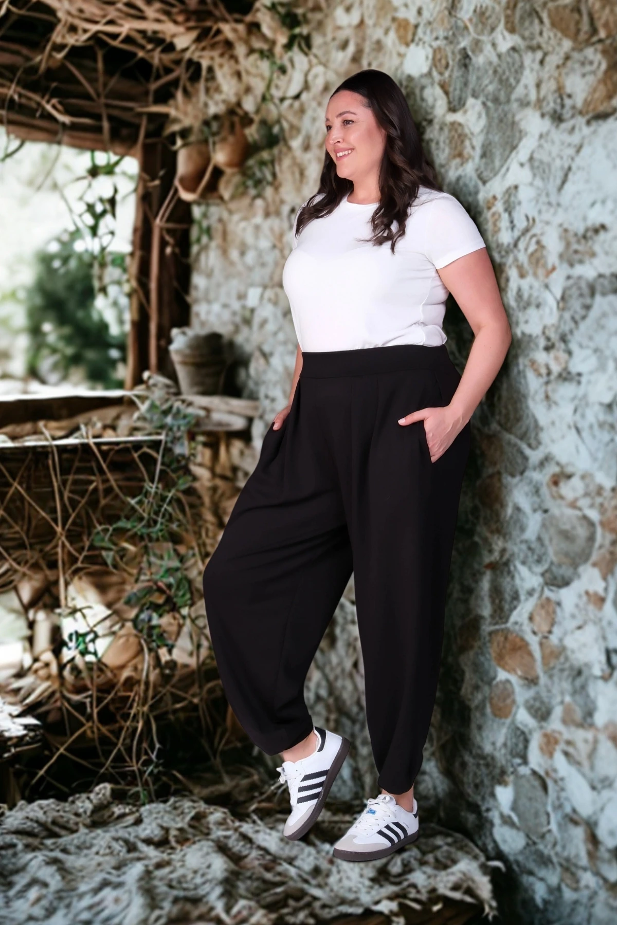 Kadın Büyük Beden Beli Lastikli Şalvar Pantolon – Premium Kumaş