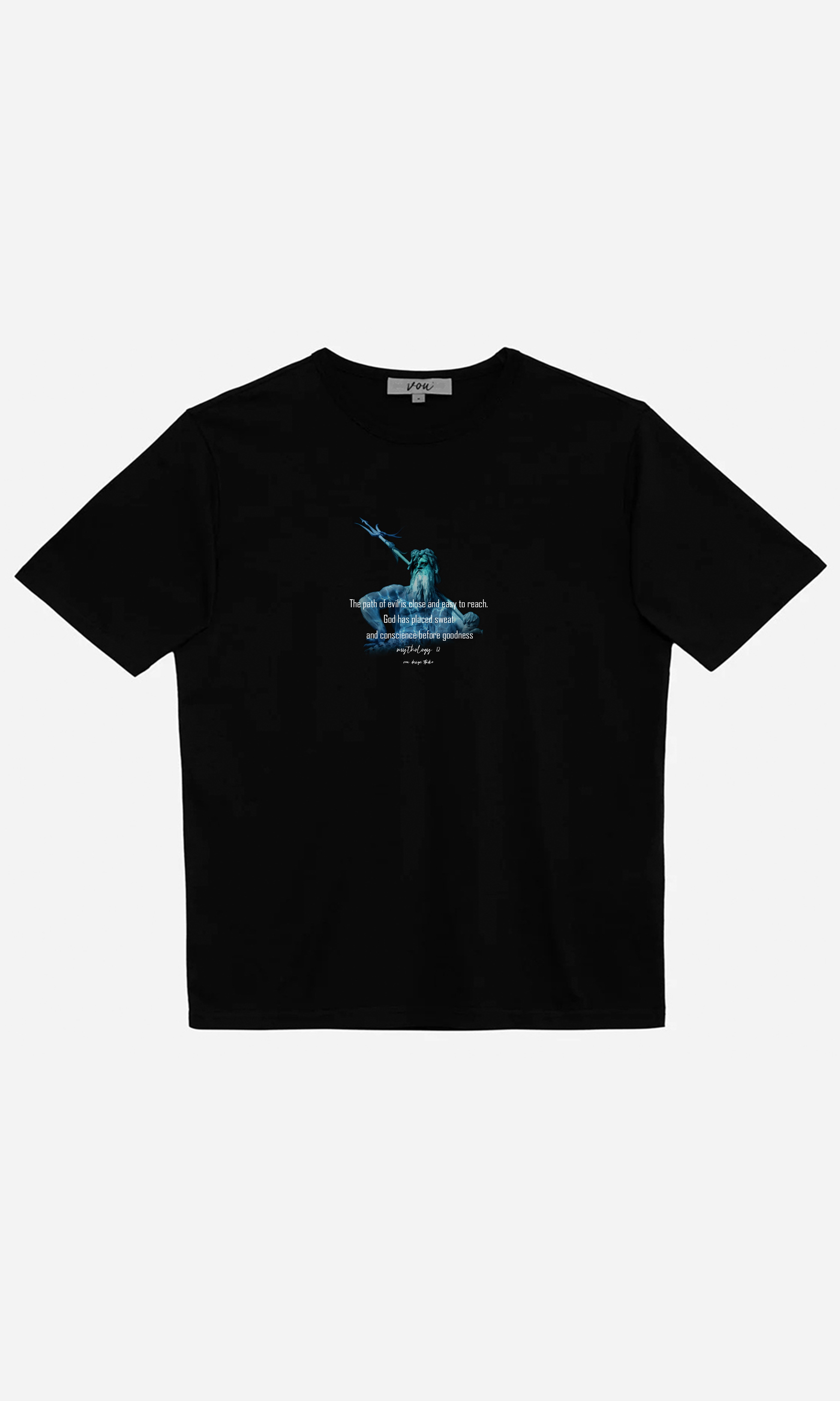 Poseidon - Oversize Baskılı Unisex T-Shirt - Siyah