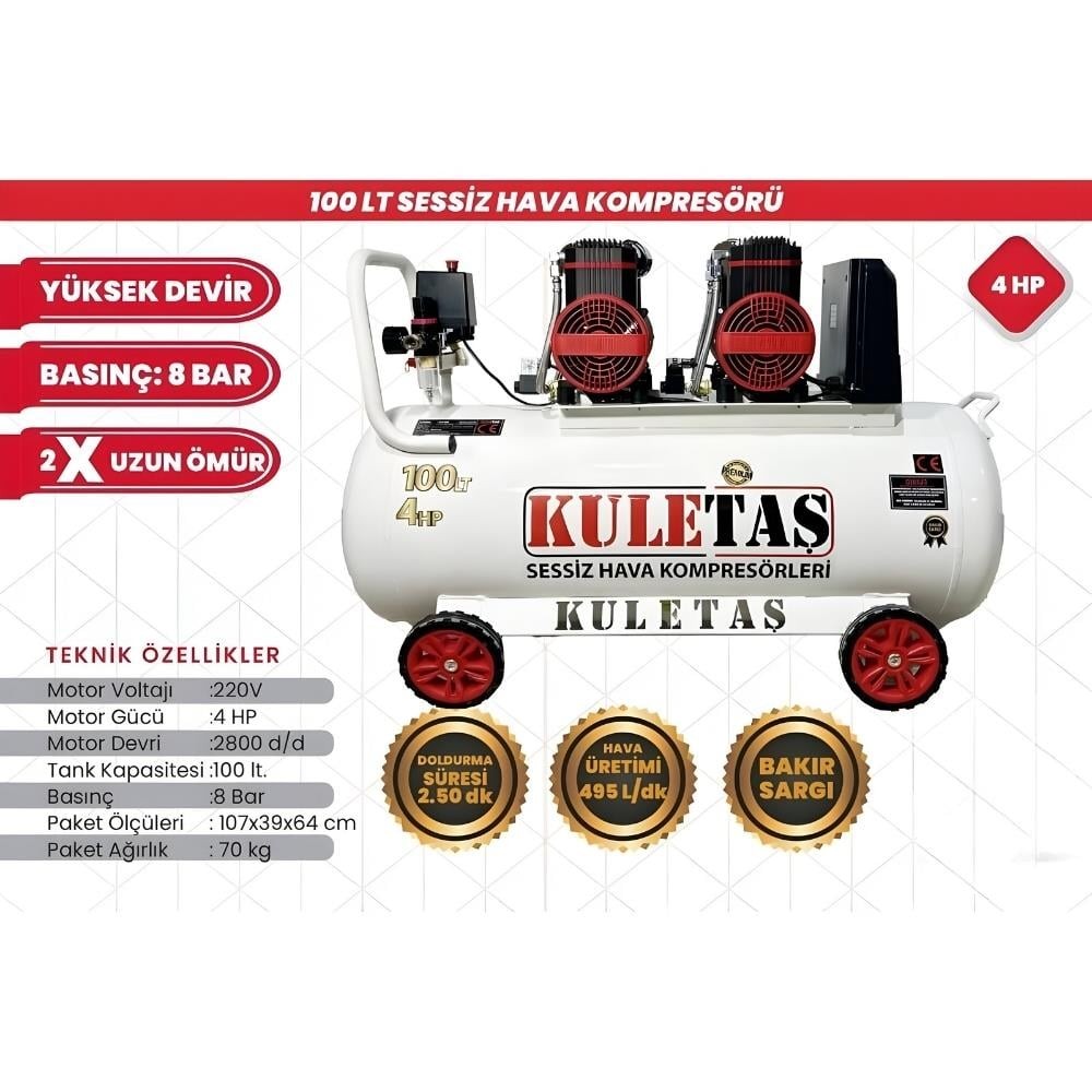 KOMPRESÖR 100 LT 2 HP ÇIFT KAFA KULETAS