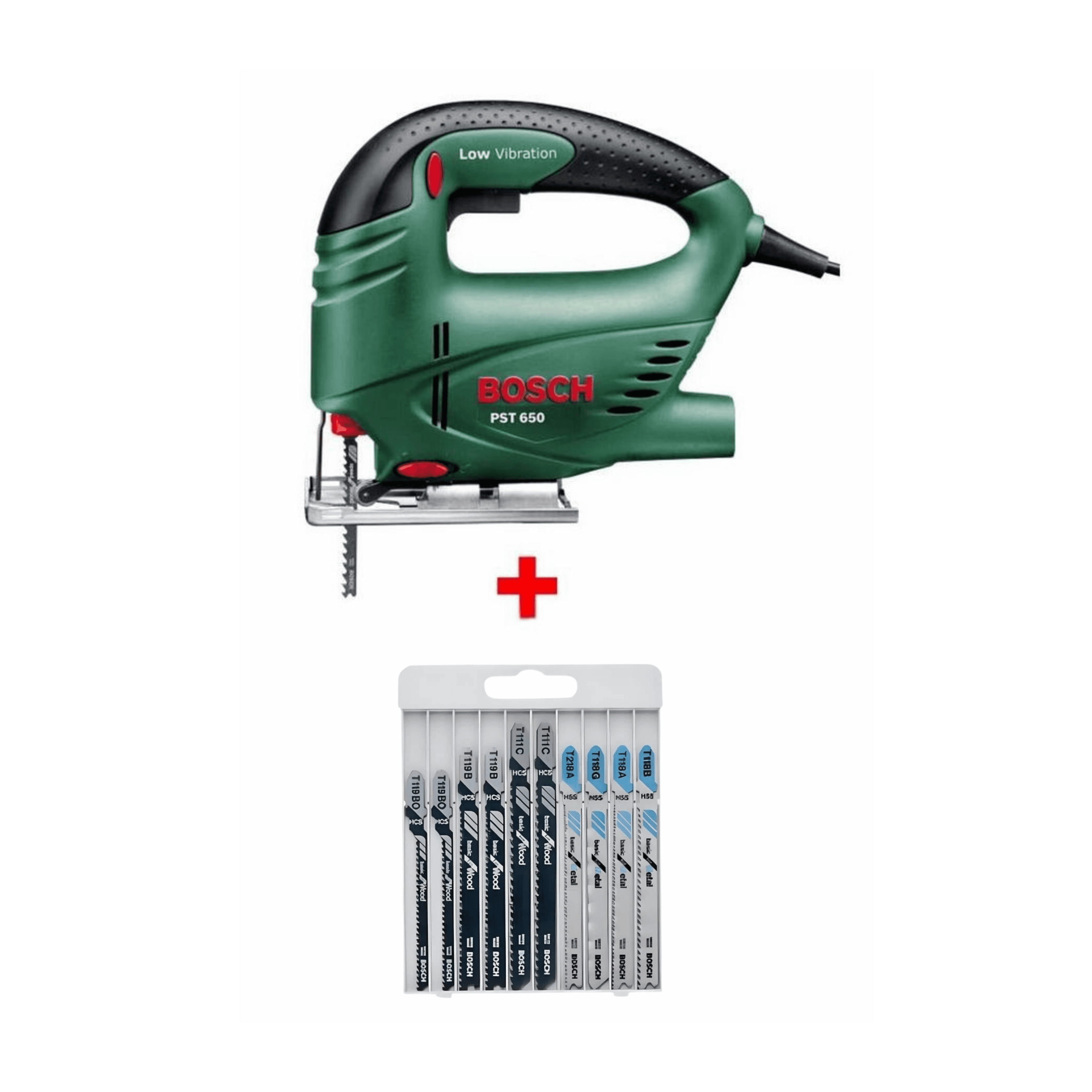 BOSCH DEKUPAJ TESTERE MAKİNESİ PST 650 + 10 PARÇA METAL AHŞAP KARŞIK TESTERE BIÇAĞI