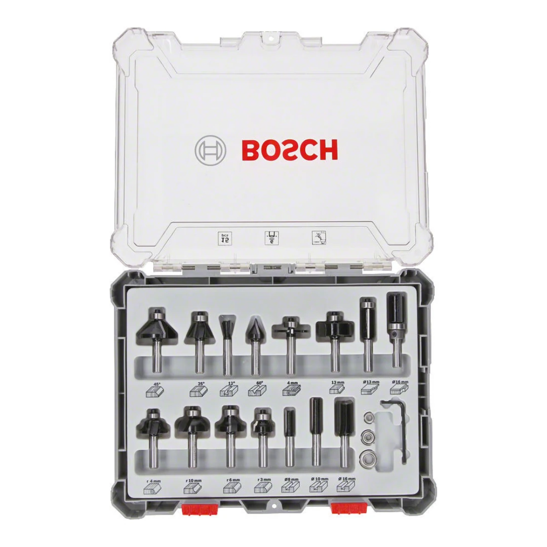 BOSCH FREZE SETİ 15 Lİ 6 MM ŞAFTLI KARIŞIK (PRO)