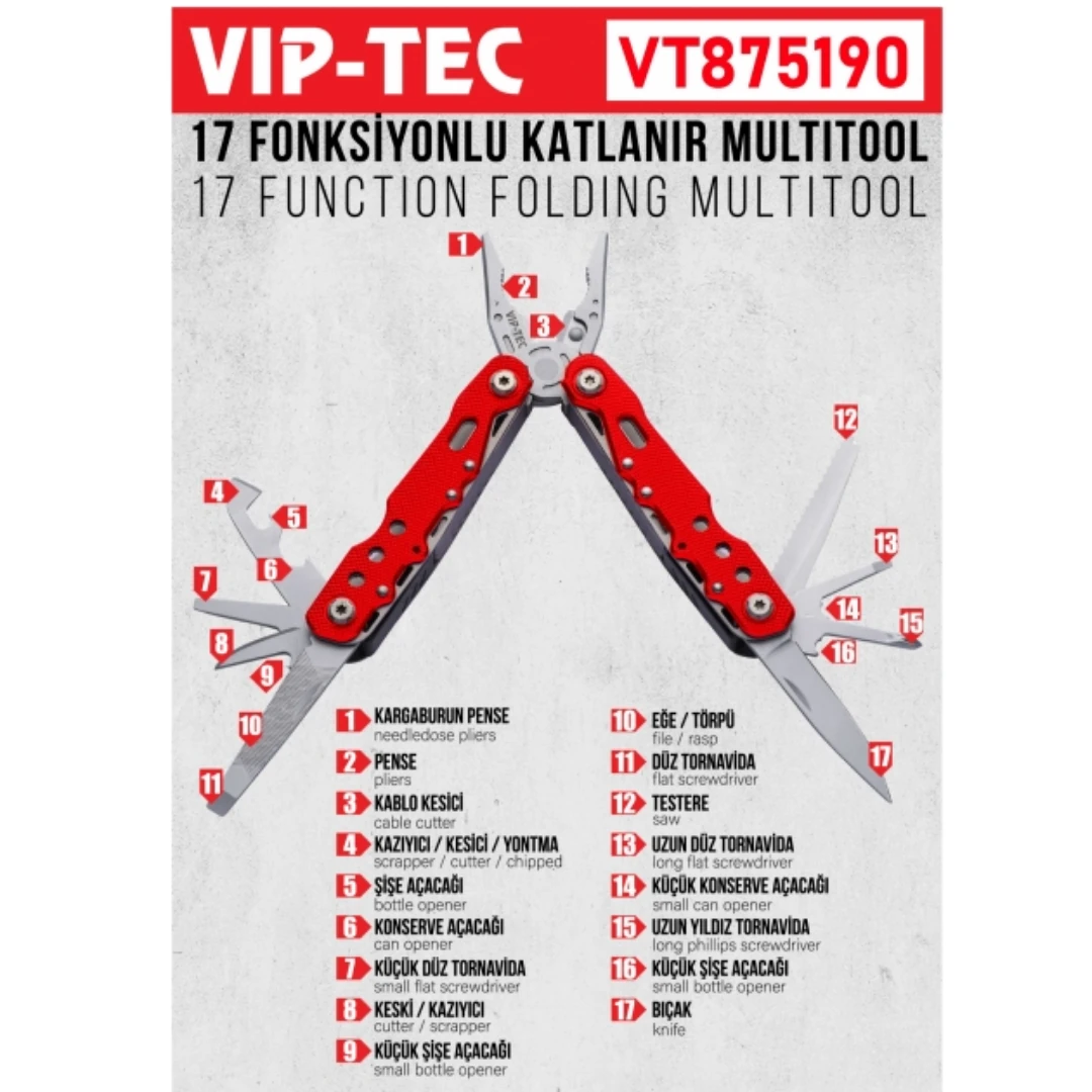 Vip-Tec VT875190 9 Parça Multi Fonksiyonel Çakı/Pense Seti 17