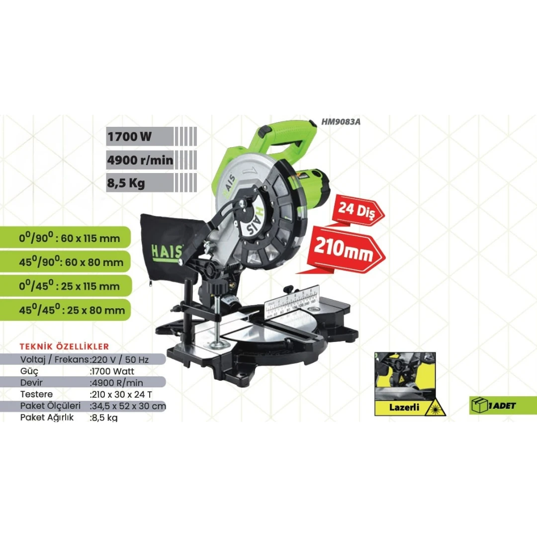 HAIS GÖNYE KESME MAKİNESİ 210 MM HM9083A 1700W