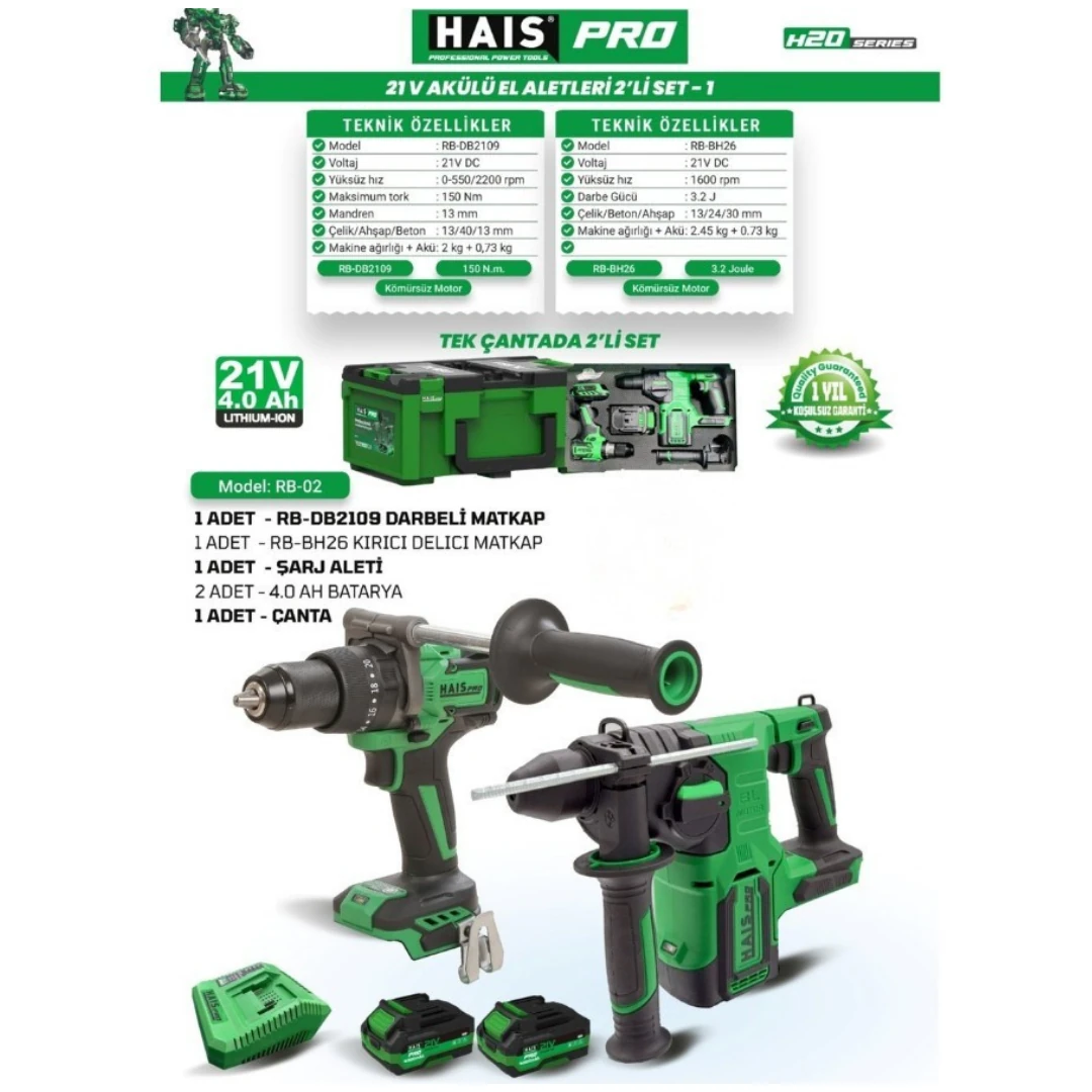 HAISPRO AKÜLÜ SET RB-DB2109 + BH26 (2x4 Ah)