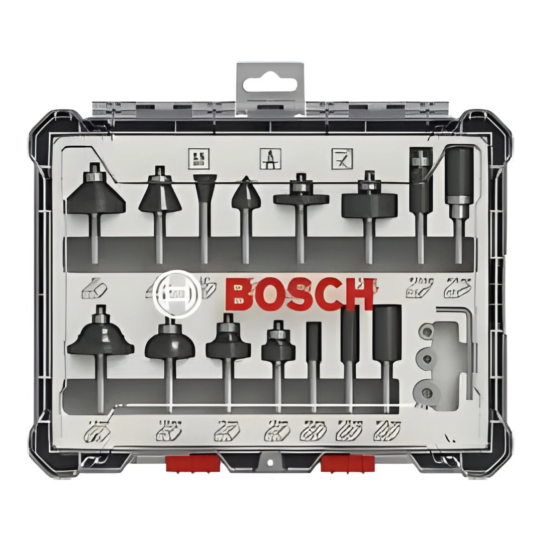 BOSCH FREZE SETİ 15 Lİ 6 MM ŞAFTLI KARIŞIK (PRO)