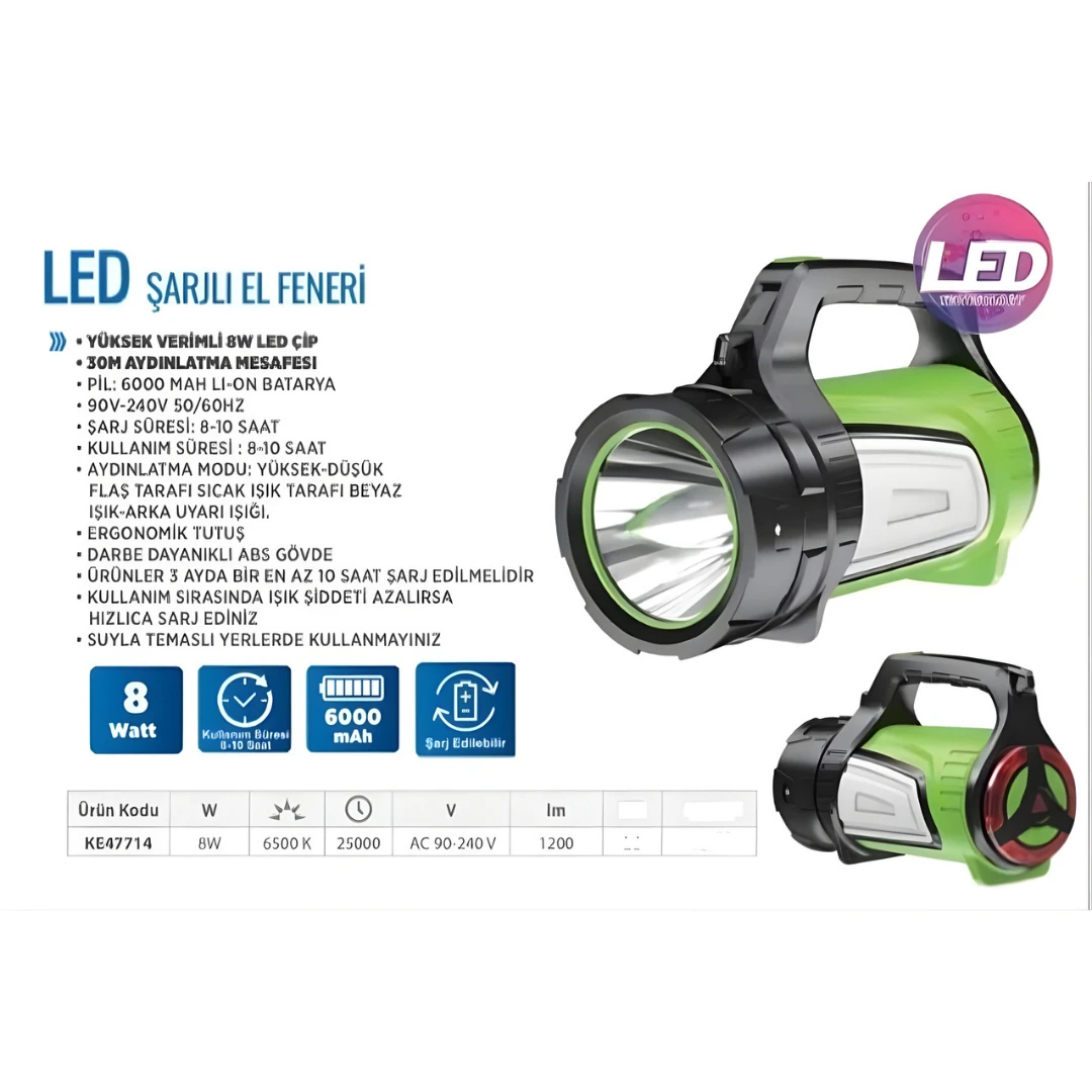 EL FENERİ ŞARJLI KLAUS 18W 6000MAH İKAZ AYDINLATMA KE47714