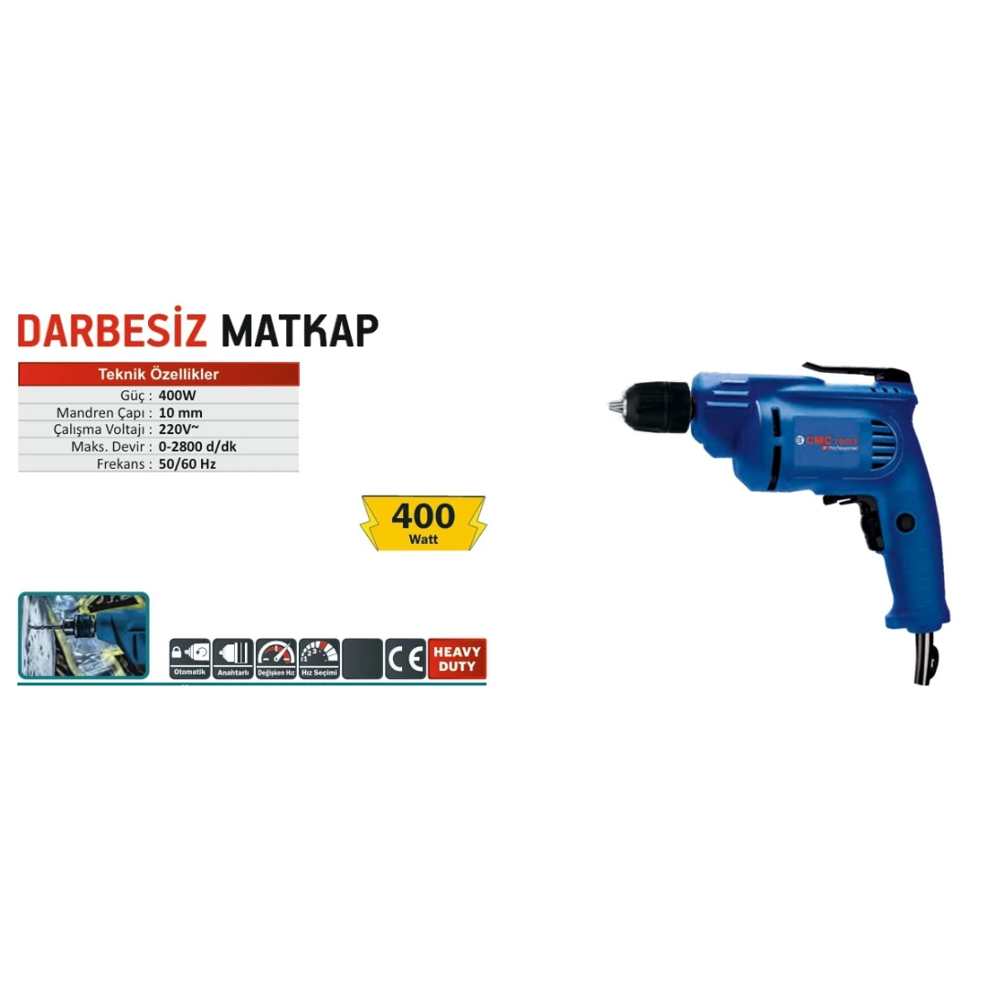 DARBESİZ MATKAP 10MM 400W CMC 3907