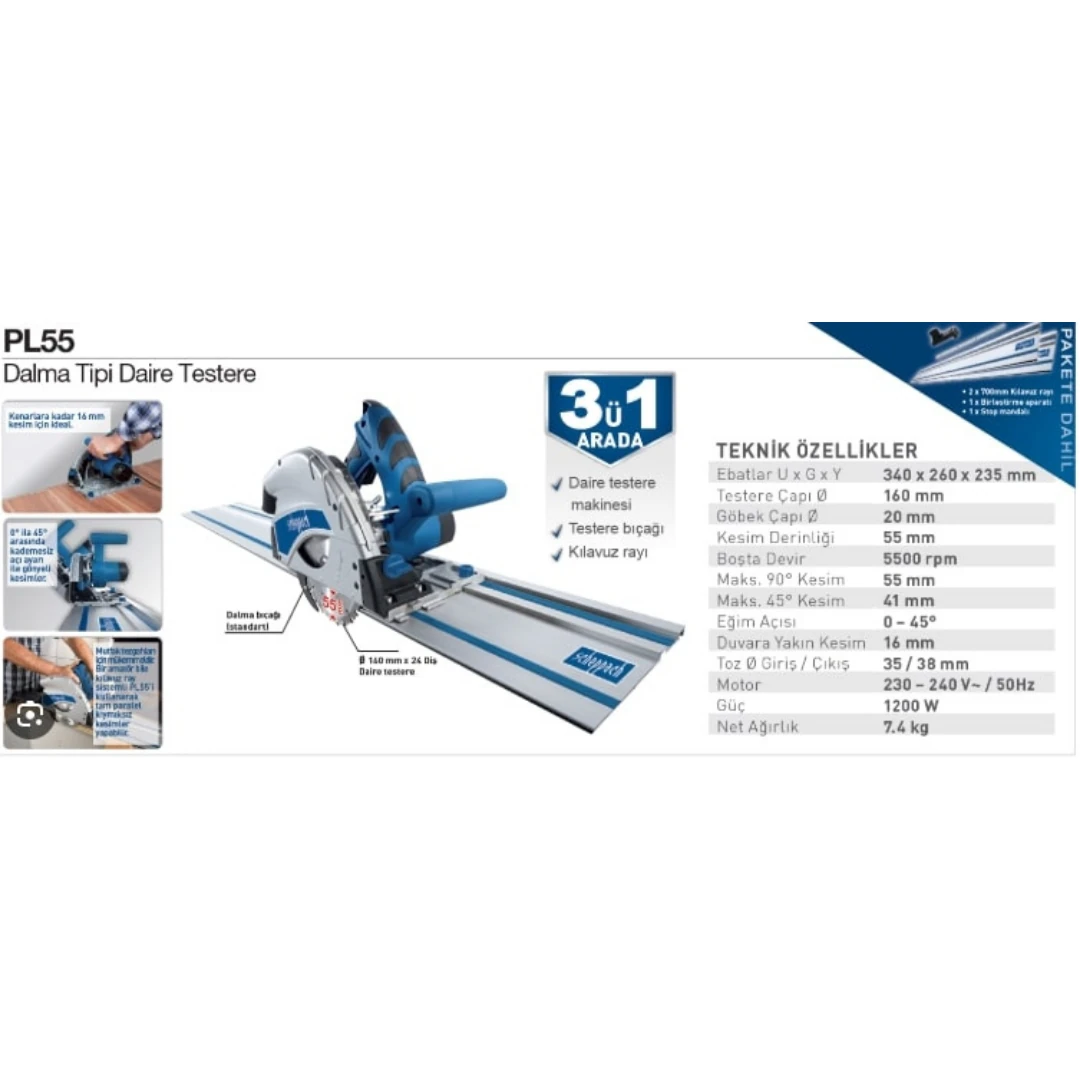 SCHEPPACH PL55 DAİRE TESTERE DALMA TİP 1200W