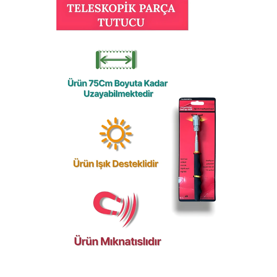 TELESKOPİK MIKNATISLI LEDLİ PARÇA TUTUCU