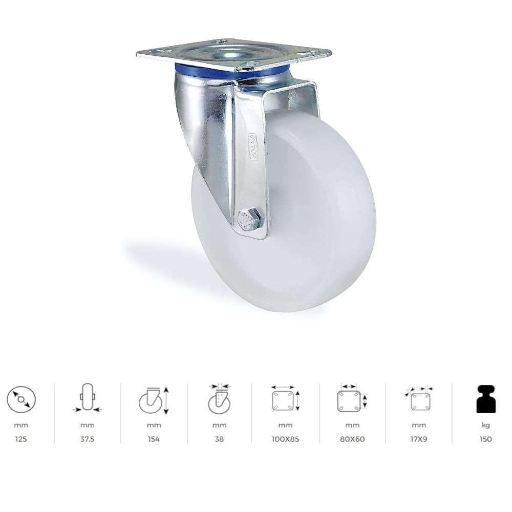 SERVIS TEKERI POLYAMID TEKER DÖNER 125 MM