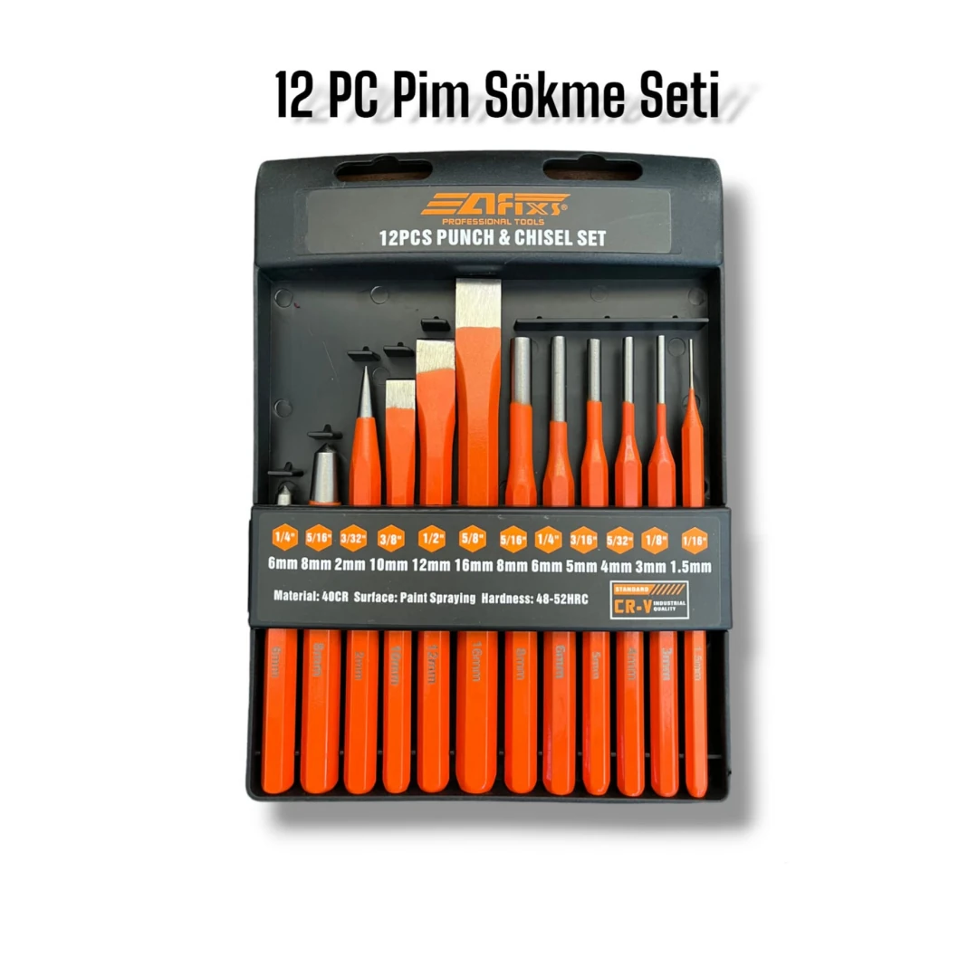 DÜZ KONİK PİM SÖKME ZIMBA KESKİ TAKIMI 12 PARÇA