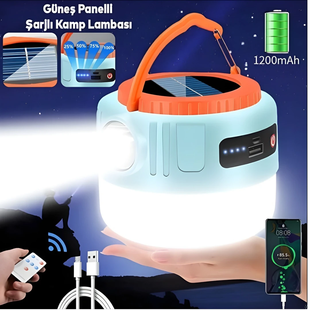 EL FENERİ KAMP TİPİ ŞARJLI KLAUS GÜNEŞ ENERJİLİ 3W 1200MAH KE47719