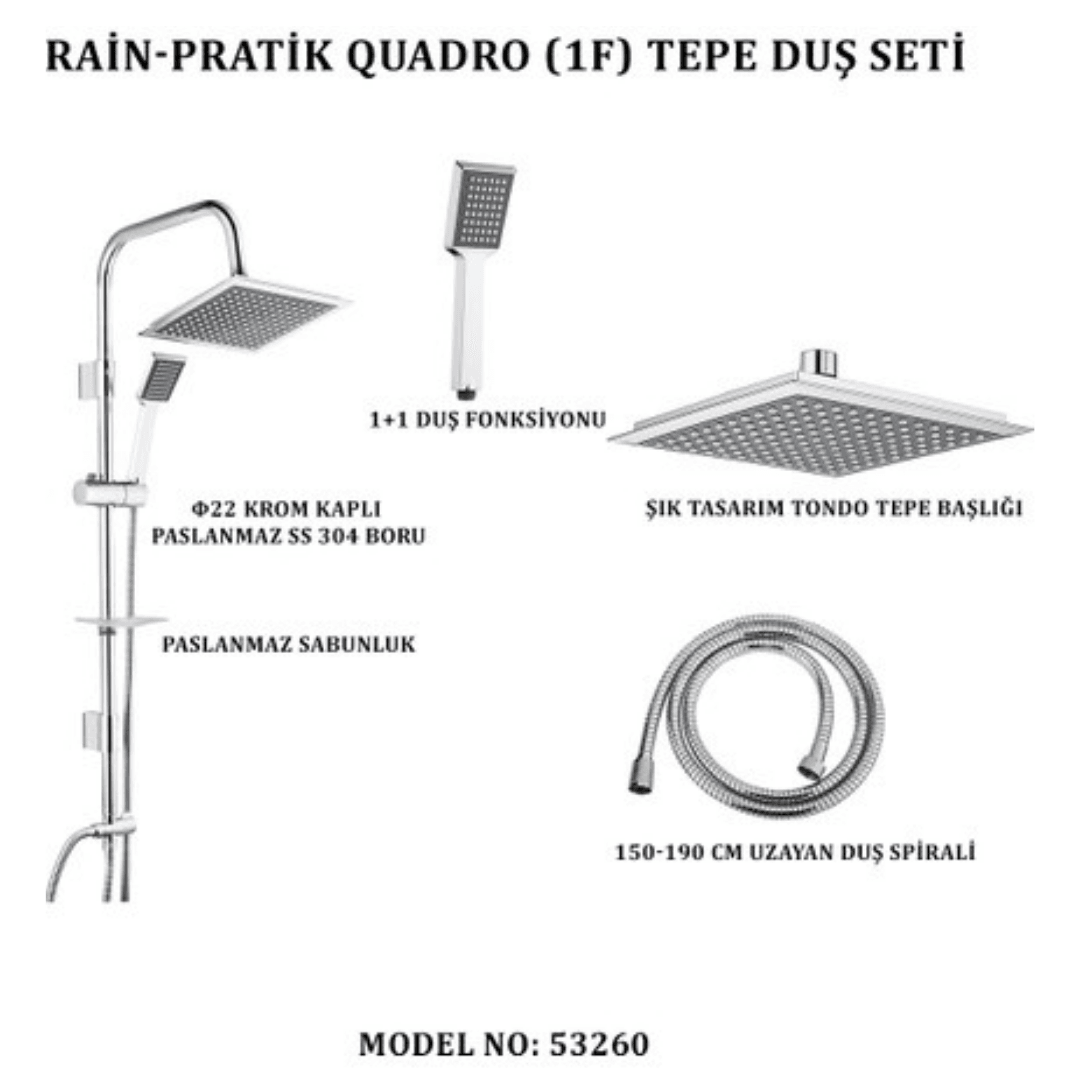 BANYO-DUŞ SETİ TEMA SÜRGÜLÜ RAİN PRATİK QUADRO 1F - 53260