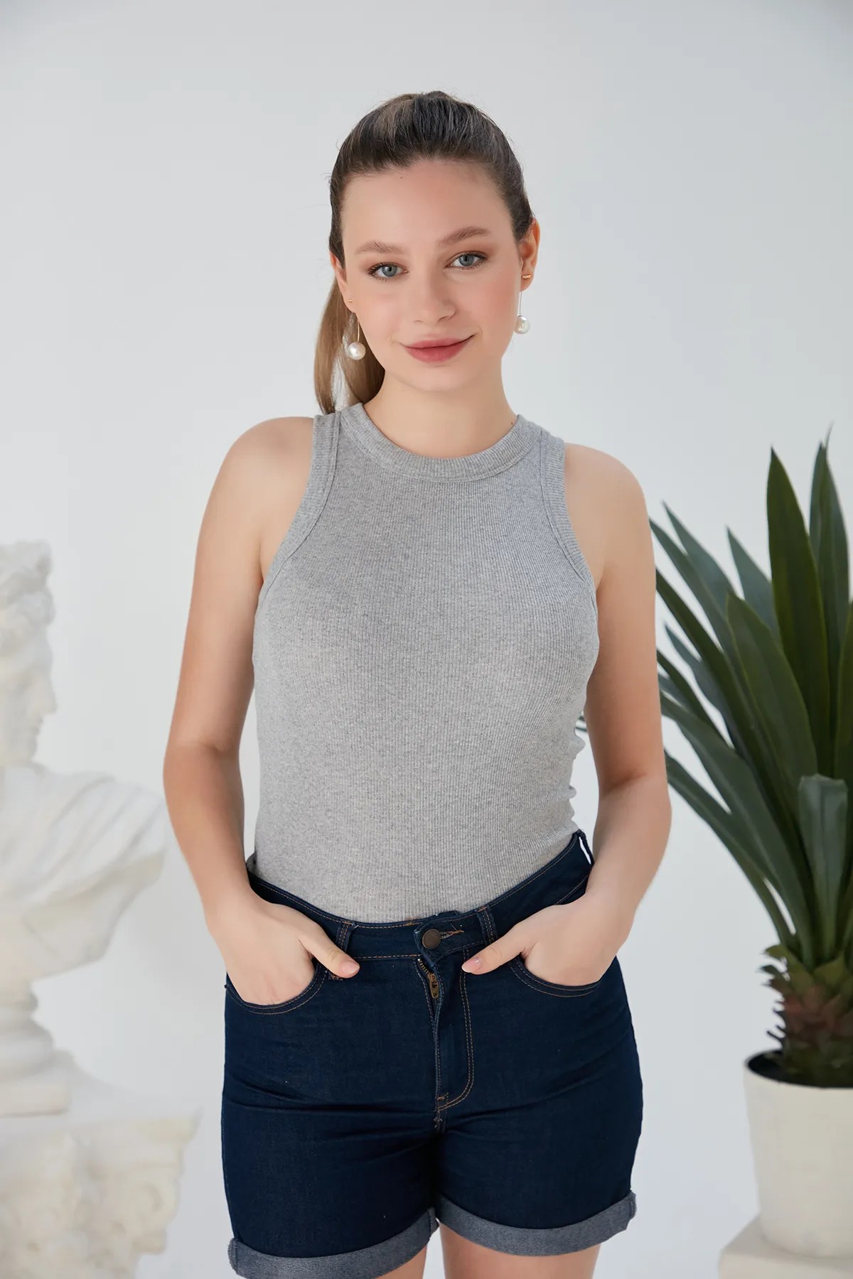 Premıum Marka Halter Yaka Crop