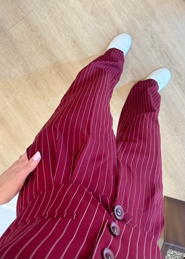 Krep Kumaş Çizgili Yelek Pantolon Takım