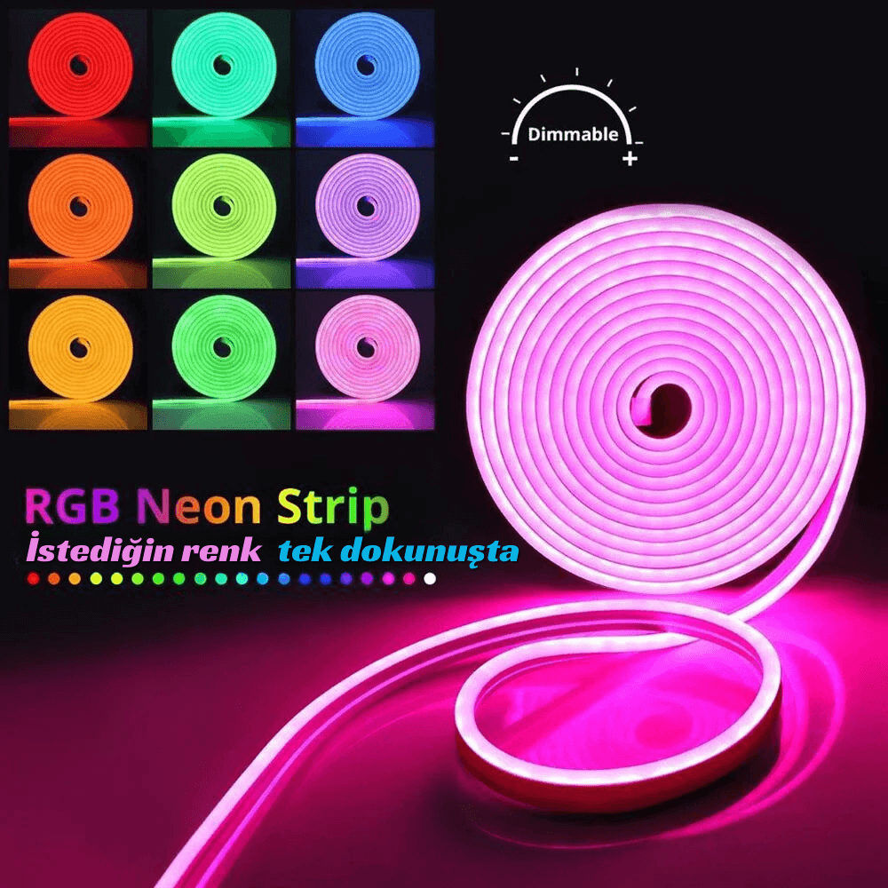 Neon Rgb Led - Sese Müziğe Duyarlı Kumandalı -çok Renkli (ÖLÇÜ SEÇENEĞİ)