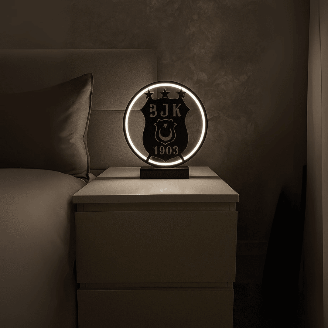 Siyah Beyaz LED Işıklı BJK Masa Lambası  Dekoratif Gece Lambası