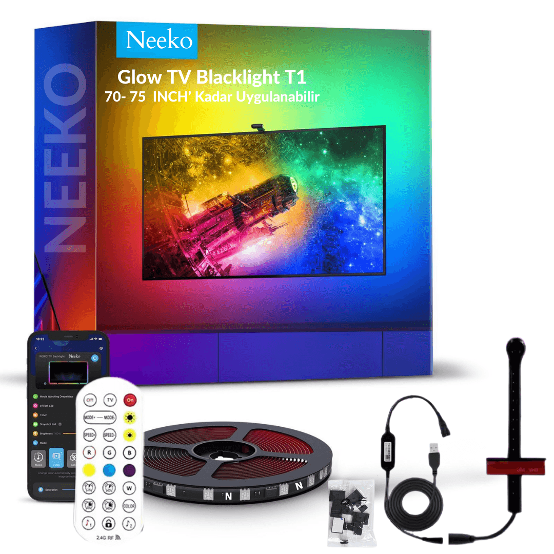 Glow T1 Akıllı Şerit LED Işık | TV Senkron, Sese Duyarlı, Renkli Ambiyans Aydınlatma 70-75 INCH image