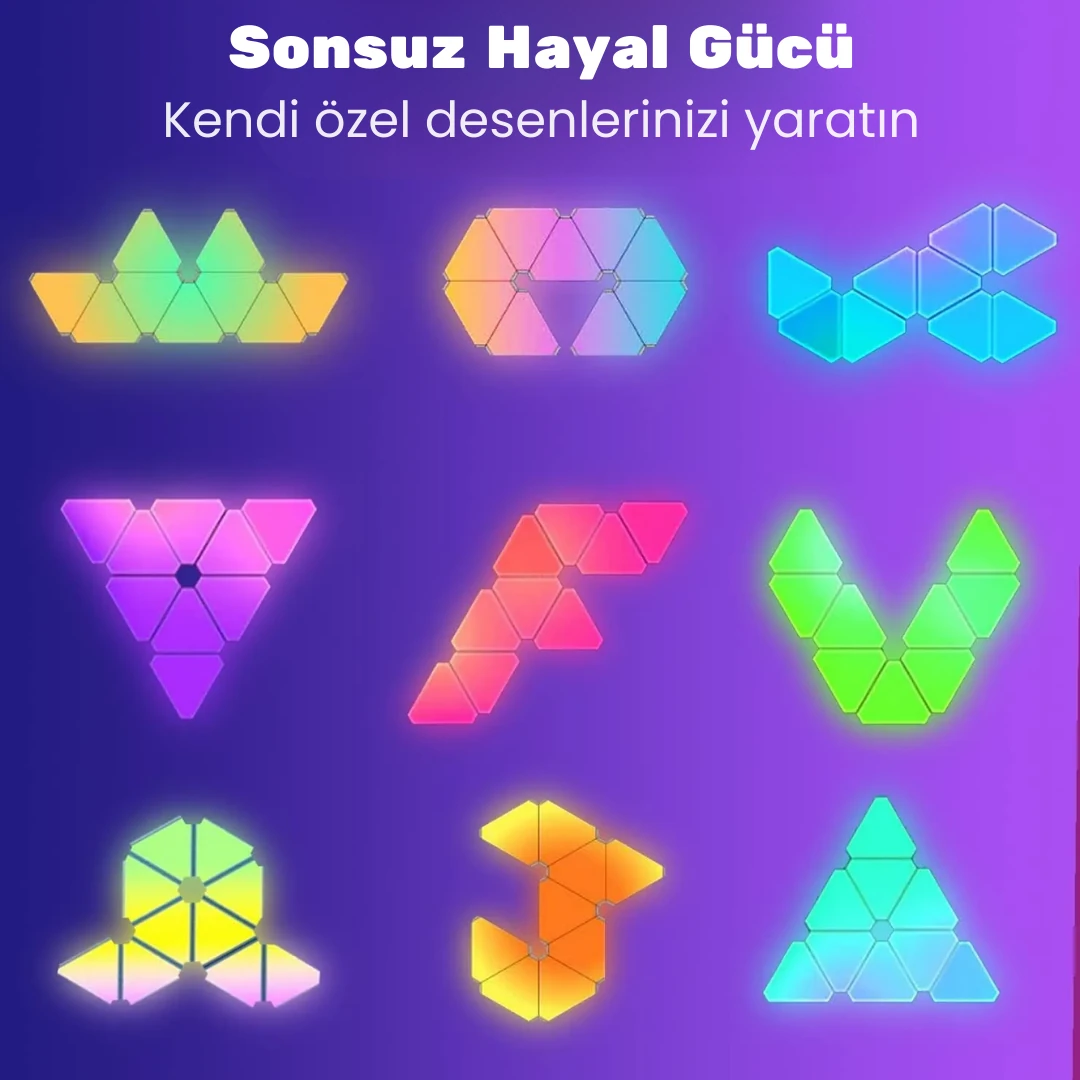 Triangle RGBIC Üçgen Duvar Apliği Telefon ve Kumanda Kontrollü Özelleştirilebilir
