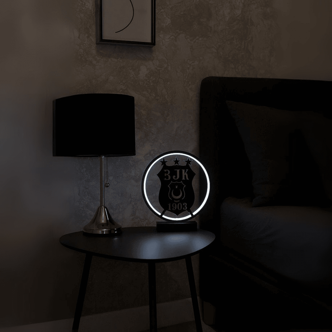 Siyah Beyaz LED Işıklı BJK Masa Lambası  Dekoratif Gece Lambası