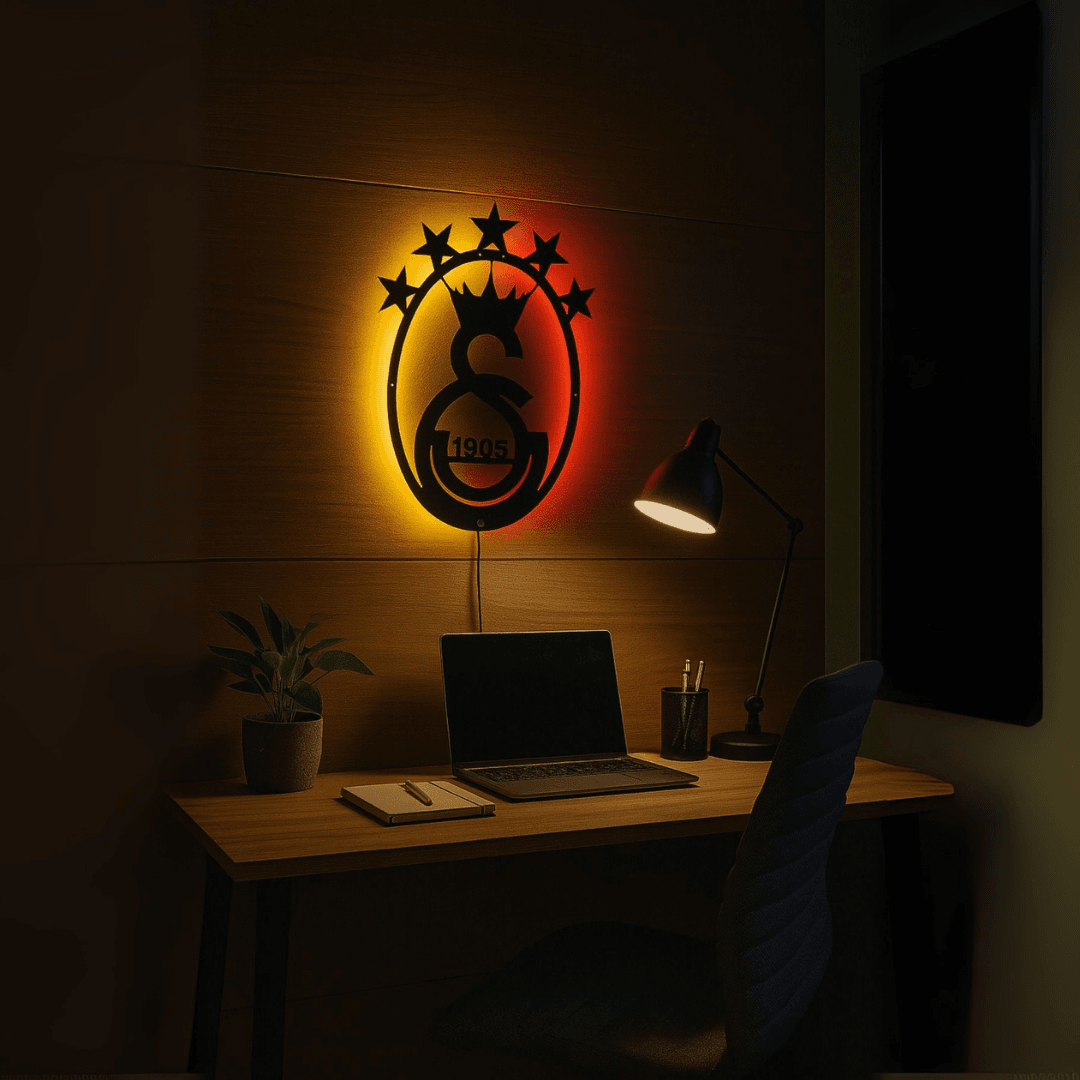 Sarı Kırmızı 50 cm Çaplı LED  Galatasaray Duvar Lambası – Led Işıklı Dekoratif Aydınlatma