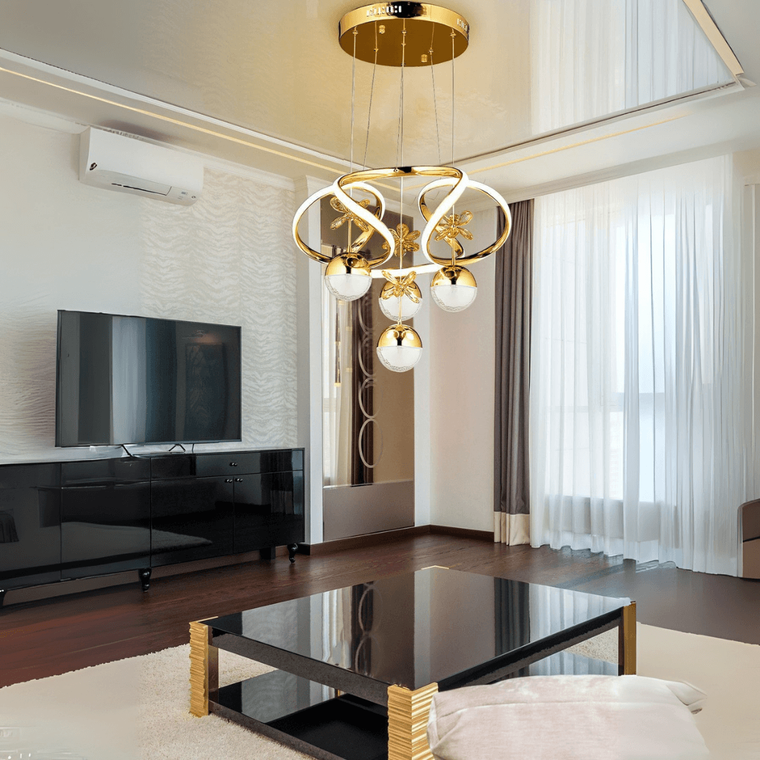 BELEM LED’li Sarkıt Avize – 3 Farklı Işık Tonu & Kumandalı/Dimmer Özelliği Gold Kaplama