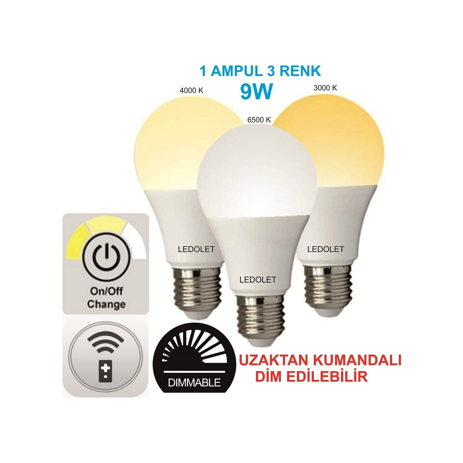 10v 3 Renk Kumandalı Led Ampul