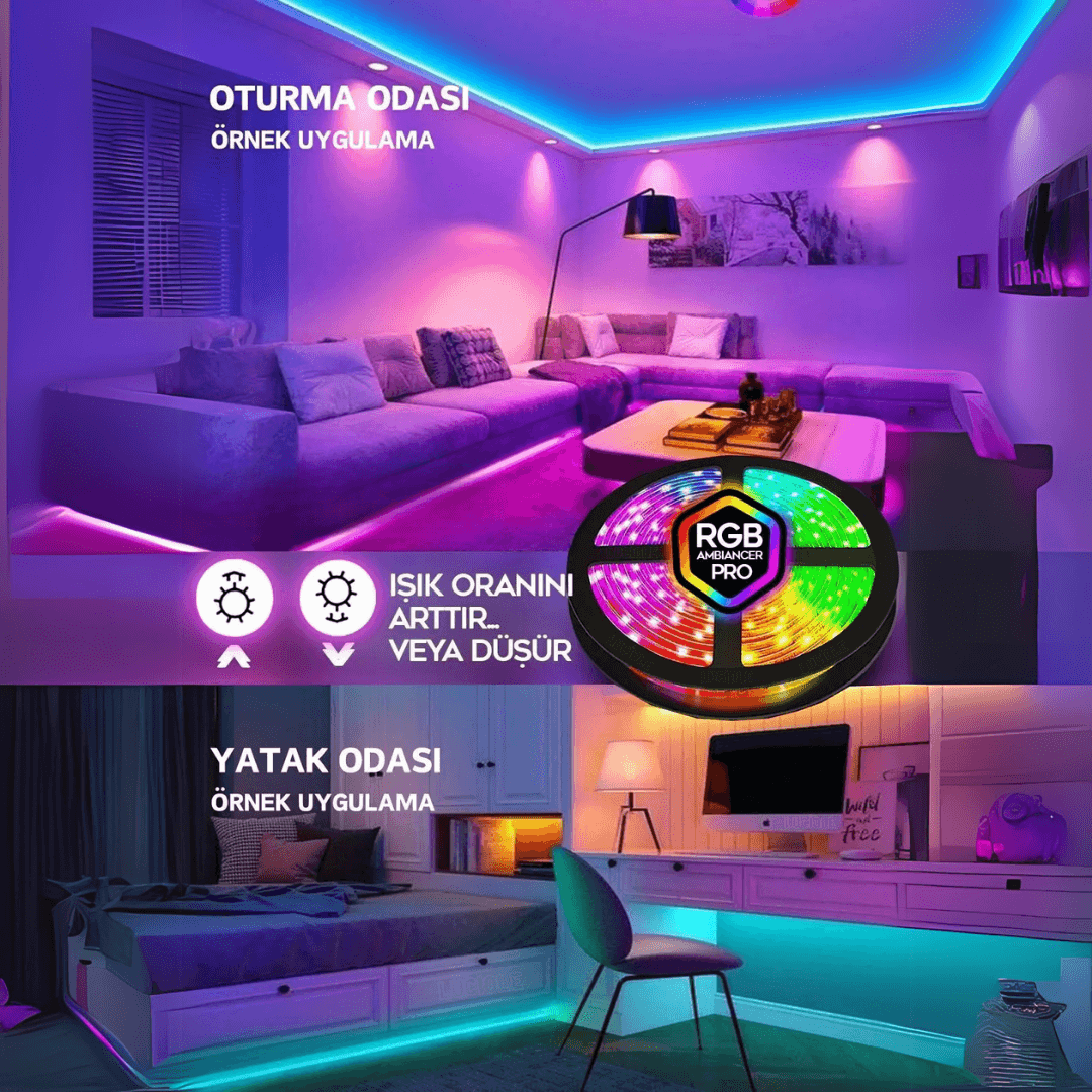 5mt Şerit Animasyonlu Tak Çalıştır Kumandalı Trafolu Rgb Şerit Işık Aydınlatma Parti Led