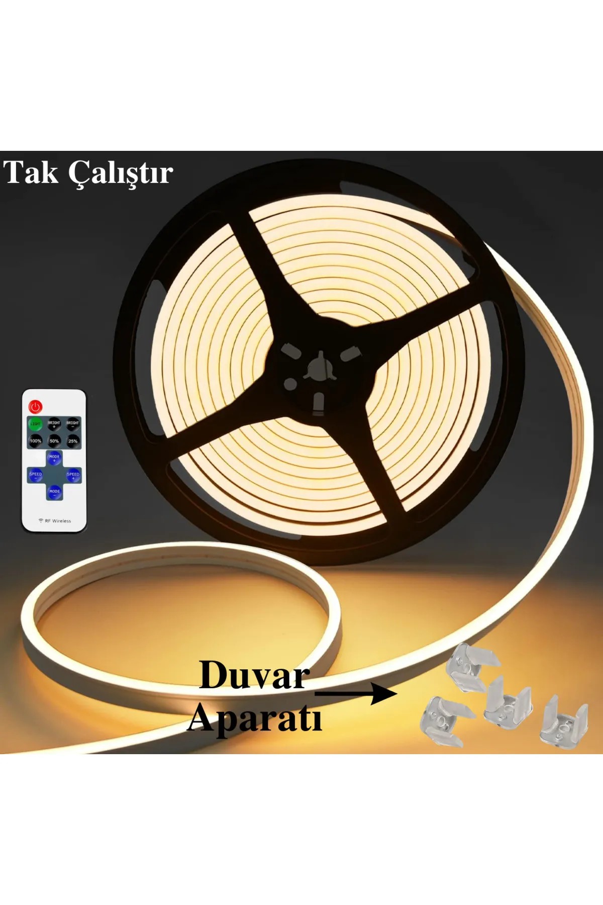 Neon Esnek Şerit Led Tak Çalıştır Kumandalı - Dimmer- Gün Işığı (ÖLÇÜ SEÇENEĞİ)