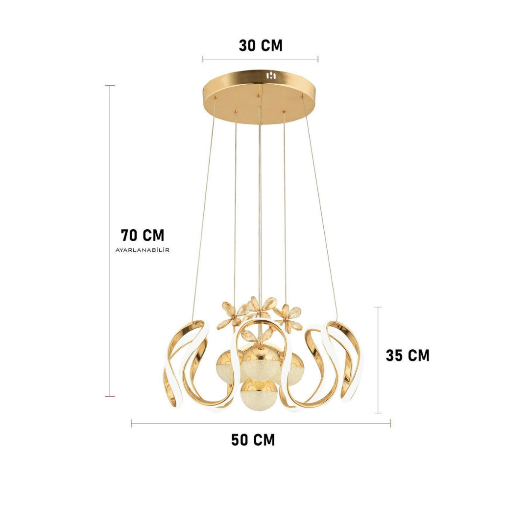 NOVA 3 Renk Kumandalı LED Sarkıt Avize – Modern Gold Kaplama, Dimmer & Ayarlanabilir Kablo